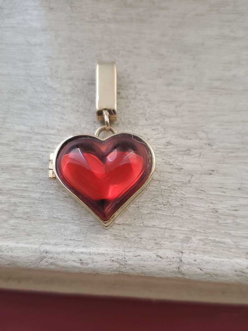 VINTAGE, LALIQUE Red Heart LOCKET Pendant with Signature